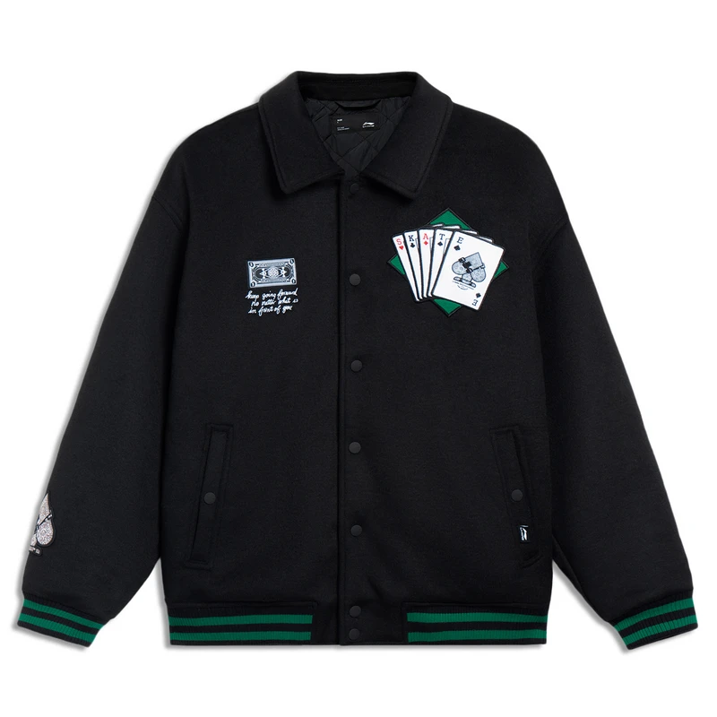 Lining/李宁正品常规新款男棉服图案刺绣拼接休闲运动外套AJMT035