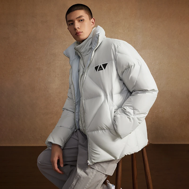 李宁韦德系列男女同款双面可穿冬保暖羽绒服短款立领外套AYMT327