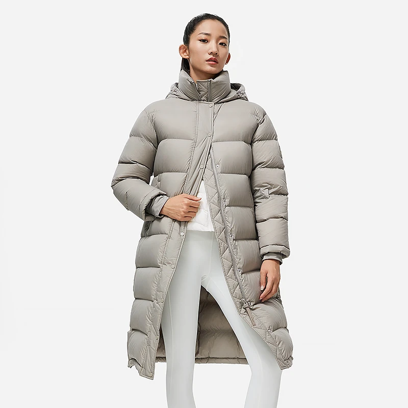 李宁健身系列女长款羽绒服鸭绒宽松防风保暖连帽运动上衣AYMT088