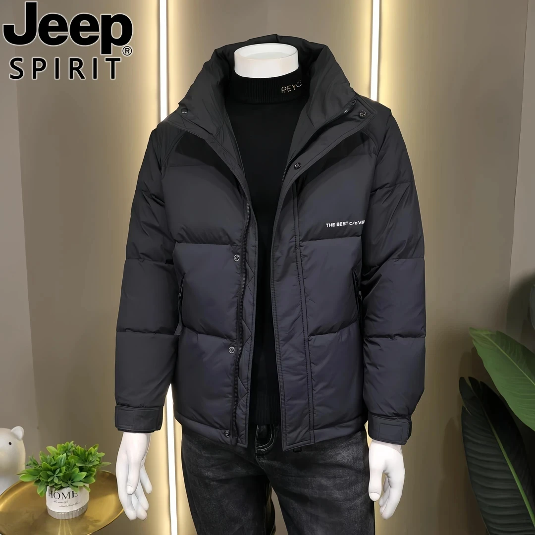 Jeep吉普新款男士羽服秋冬季潮牌立领丝绒保暖加厚痞帅外套机车服