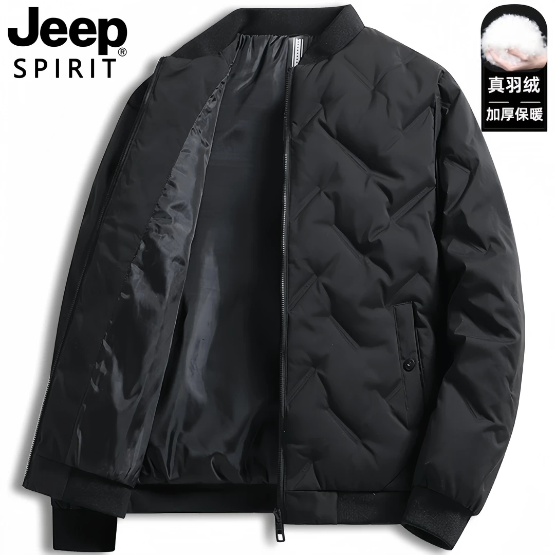 Jeep吉普夹克羽绒服男士秋冬季商务高端轻薄款棒球领短款爸爸外套