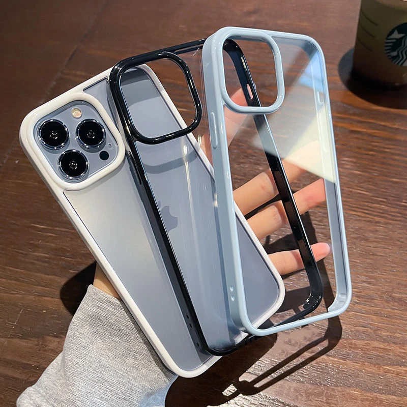 超薄透明边框苹果13promax手机壳纯色iPhone11/12防摔x/xsmax男女