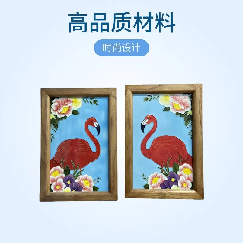 手绘 老榆木 陶瓷板画 长方形 有框 挂画
