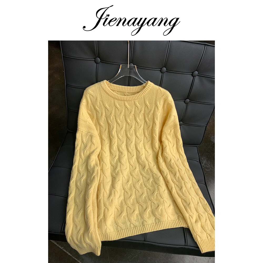 【杰娜洋冬季新款】221720圆领绞花羊绒衫上衣