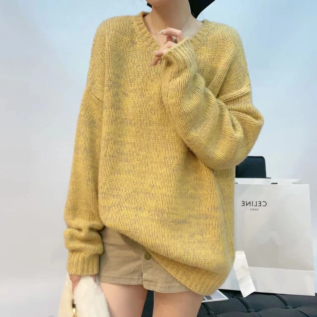 JIE NA YANG 231237-纯山羊绒梦幻混纱定制慵懒随性套头衫针织