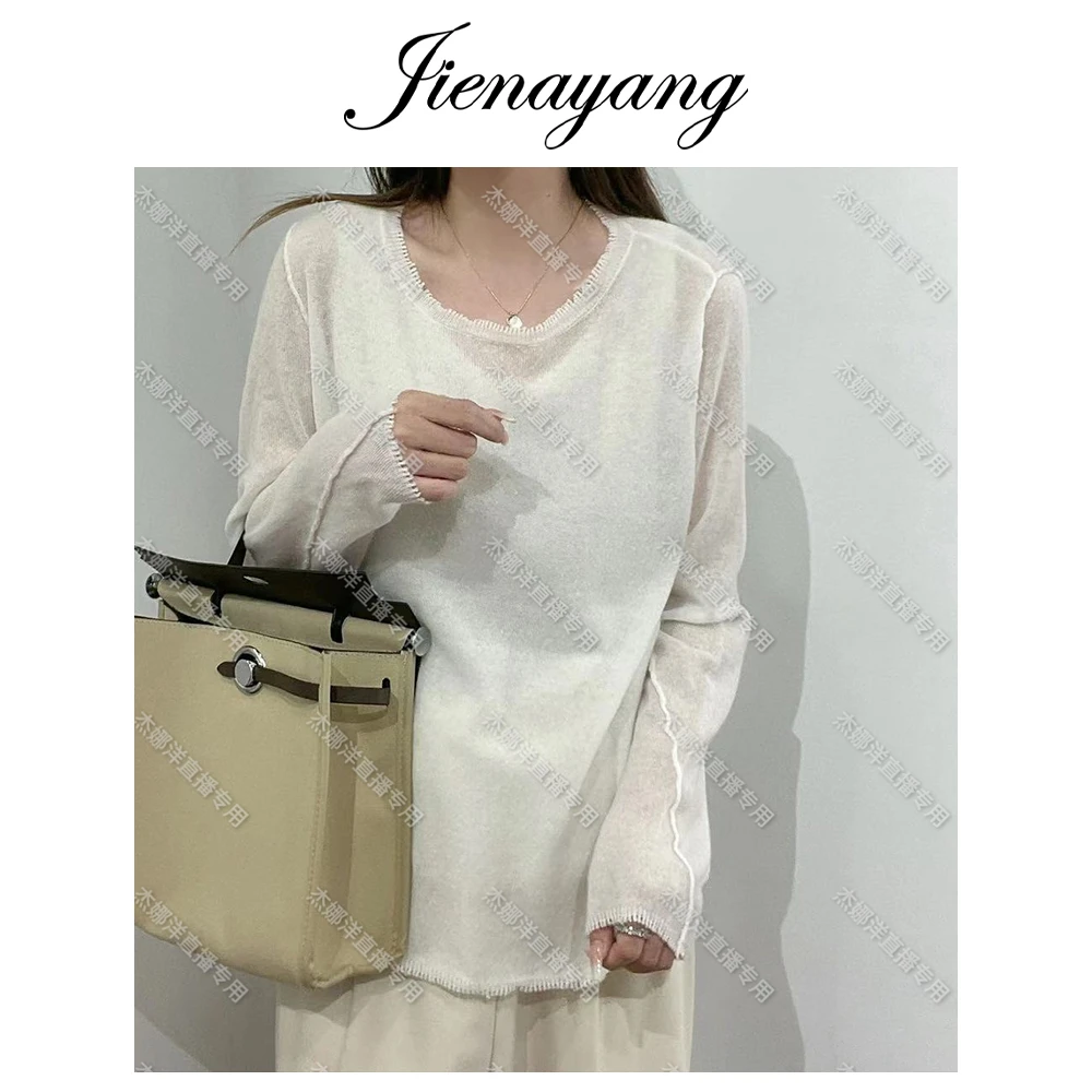 JIENAYANG【零束缚感羊绒】8236重工套头Baby圆领羊绒打底衫设计感