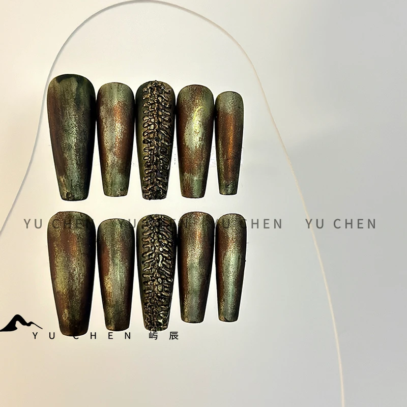 C+原创美甲穿戴甲｜龙脊 废土风立体浮雕脊柱暗黑风磨砂手工