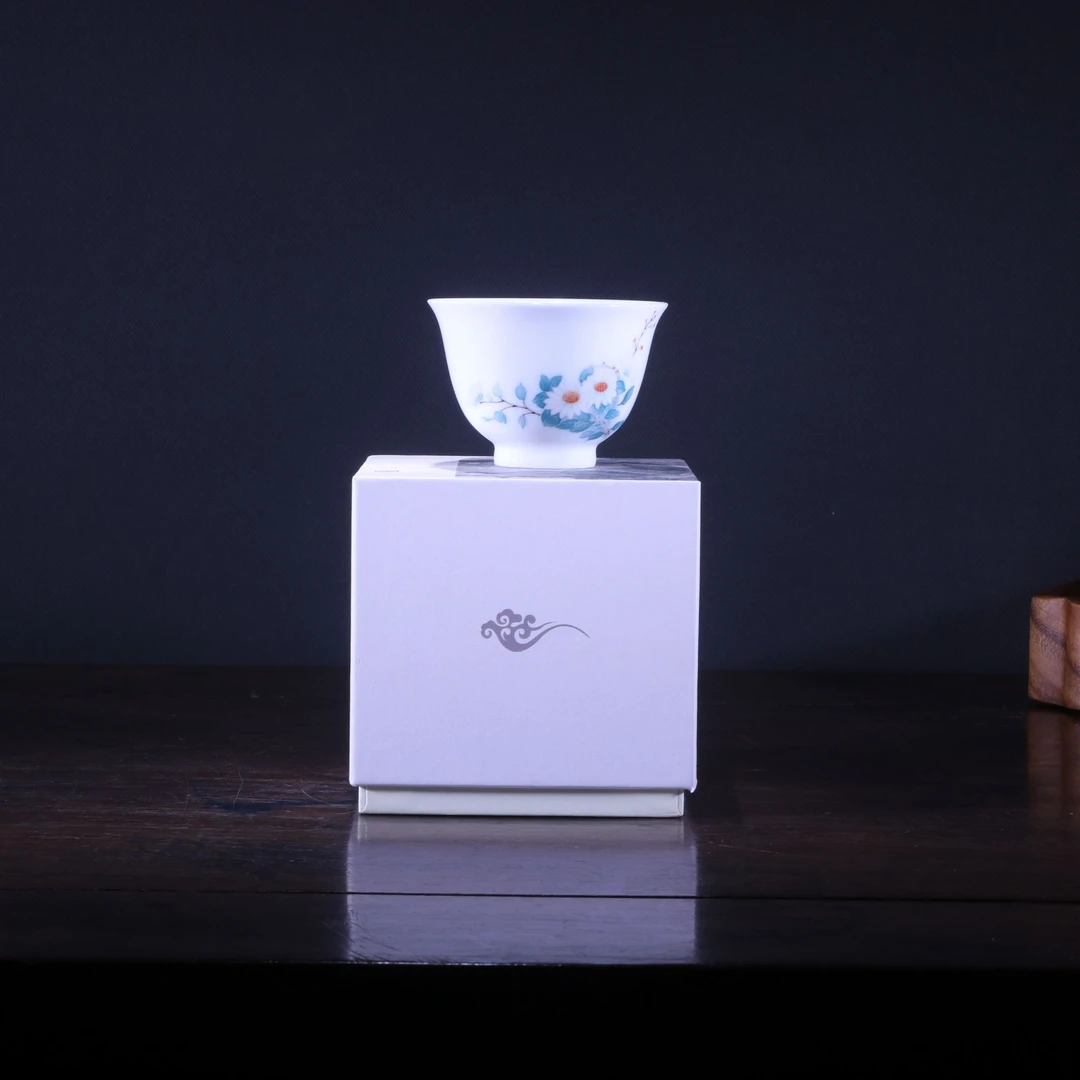 朵云轩茶具 高温釉下手绘玉泥茶具主人杯——“野菊”80ml单杯 醴陵瓷