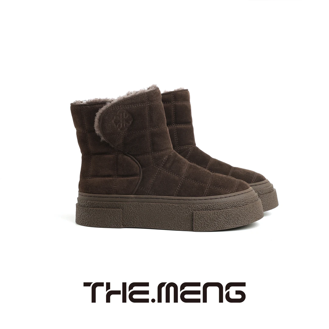 THE MENG【搭配单品】头层牛皮内里羊毛格子圆头雪地靴#M234R010