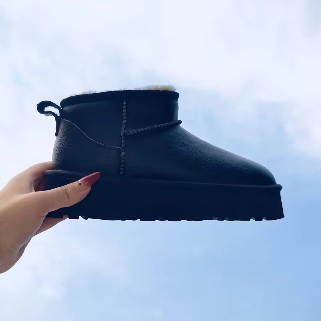 【头层牛皮mini常规底】雪地靴女短筒皮毛一体羊毛靴加厚轻便冬季