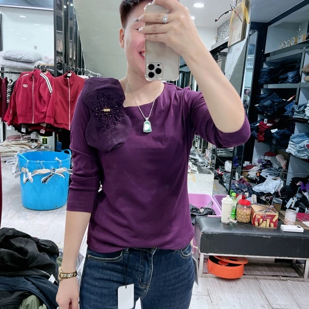 秋冬歪领手工珠缝蝴蝶花3色棉上衣8815品