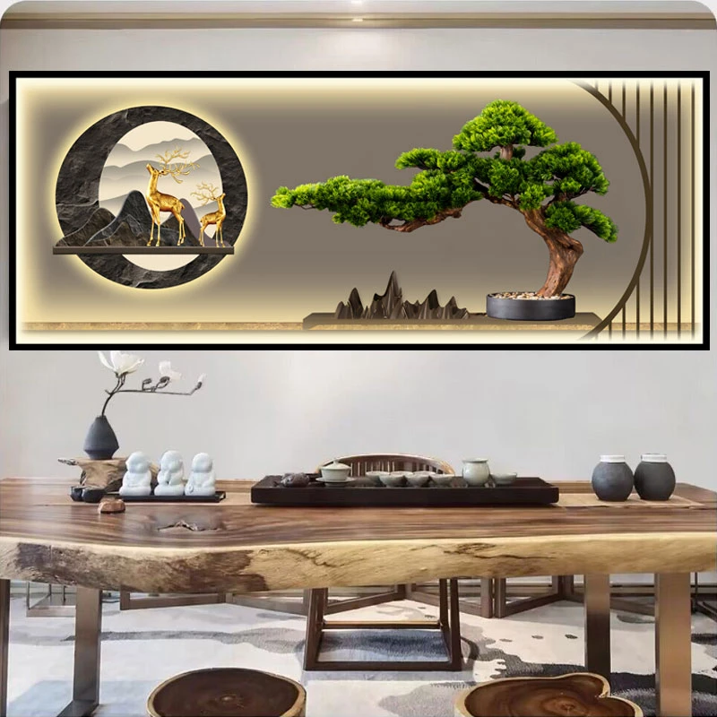 装饰画客厅沙发墙壁画现代山水靠山图迎客松风景画办公室茶室贴画