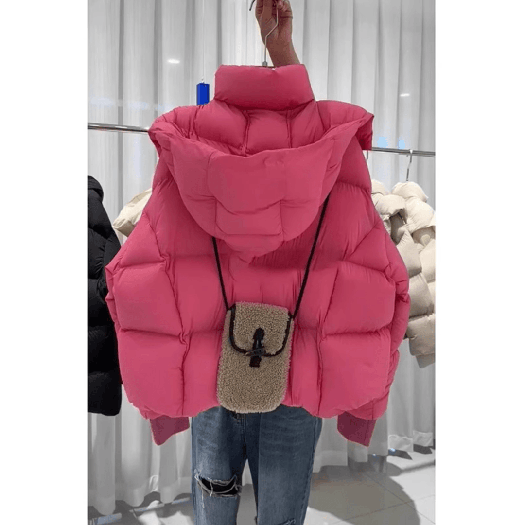 黎芬图 高级感超好看玫粉色连帽棉服女冬季2023新款小个子短款棉衣外套潮