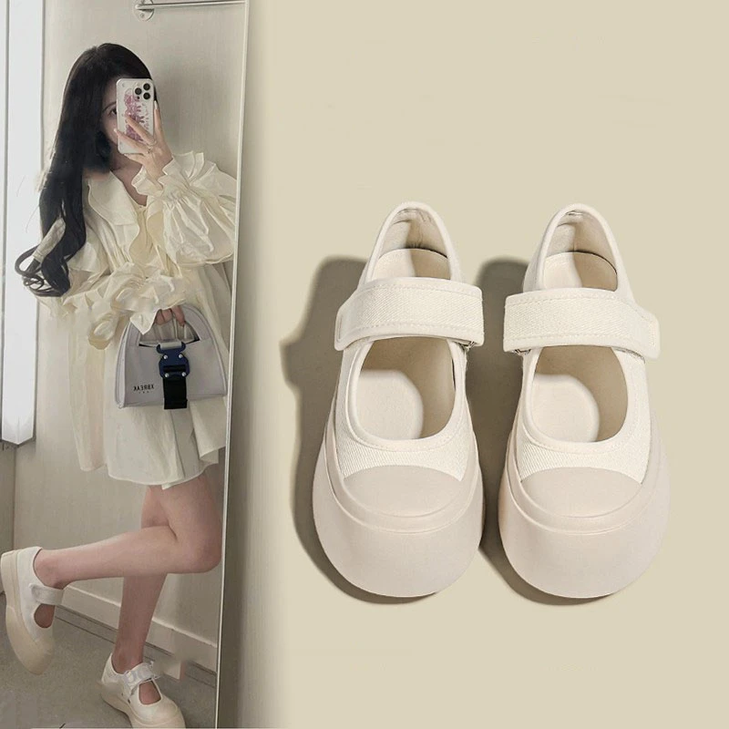 赵露思同款帆布玛丽珍鞋女2024年春季新款法式百搭大头浅口护士鞋