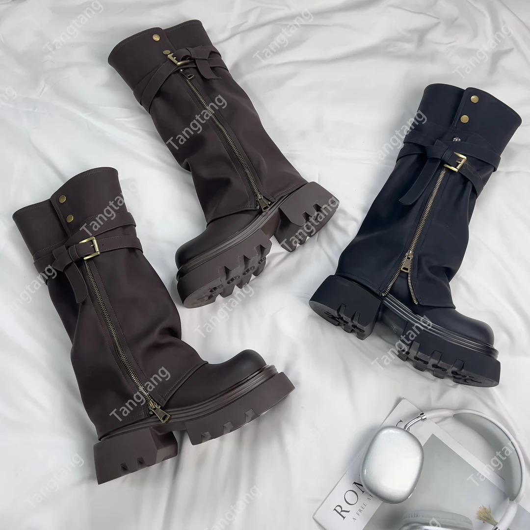 现货 | 初冬街景 | 6cm新款裤管靴2024欧版厚底百搭瘦腿增高时尚i