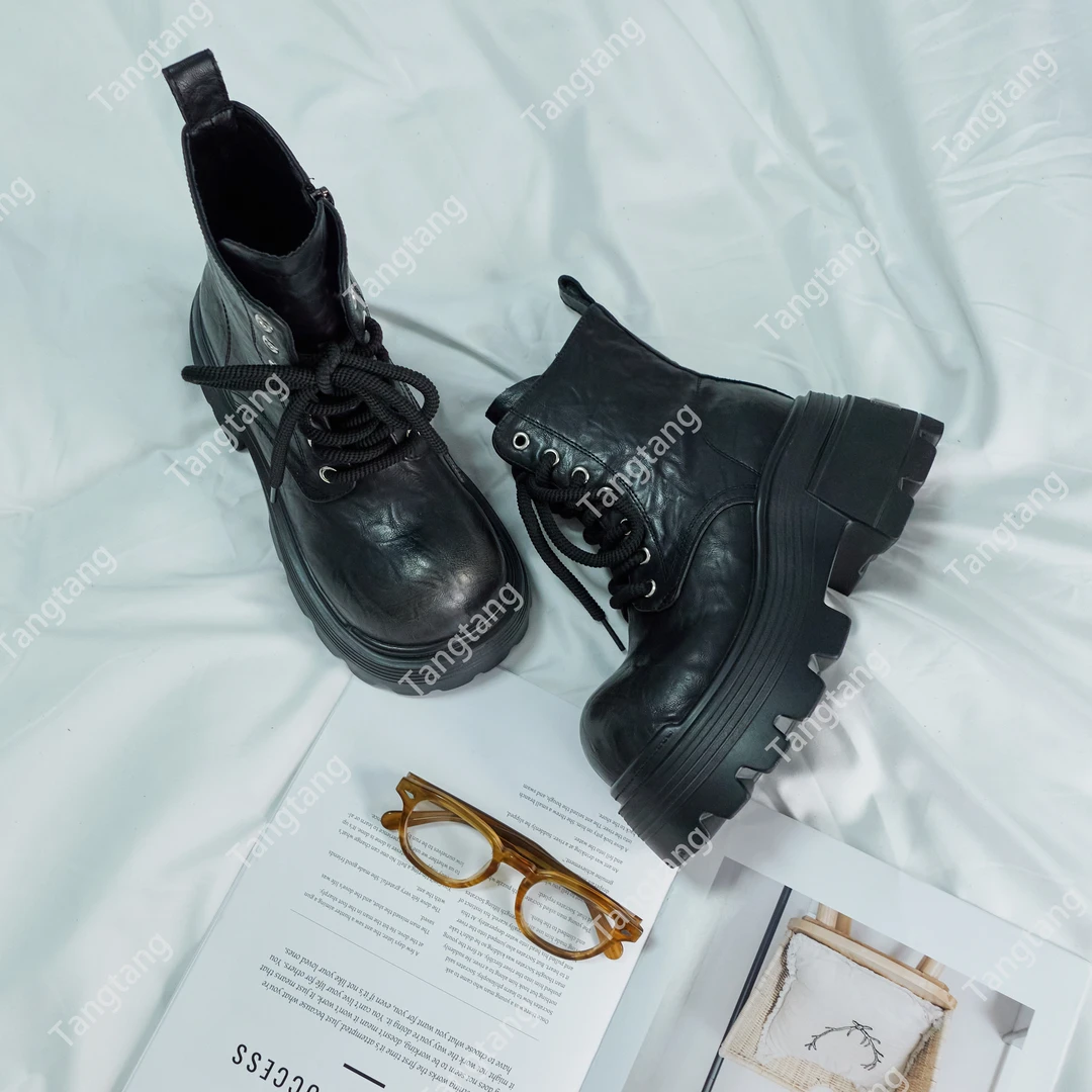 【糖糖】【秋冬摩洛哥】厚底马丁靴女英伦风新款侧拉链潮酷小个子增高