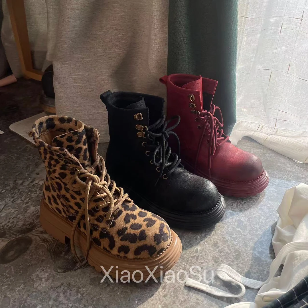 糖糖【豹纹短靴】四季款2024新款时尚短靴女百搭休闲短靴时尚女士in