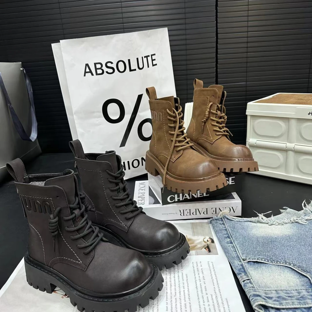 糖糖秋夏季穿短靴透气四季潮款时尚百搭休闲黑色厚底英伦风8-24-1