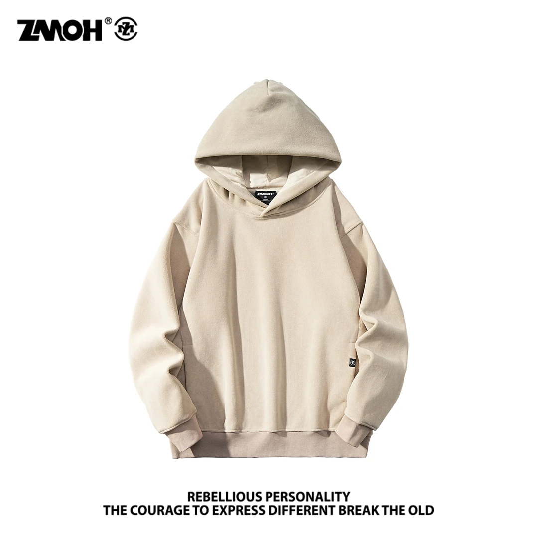 ZMOH秋冬重磅双面摇粒绒加绒加厚连帽卫衣休闲百搭宽松外男女同款