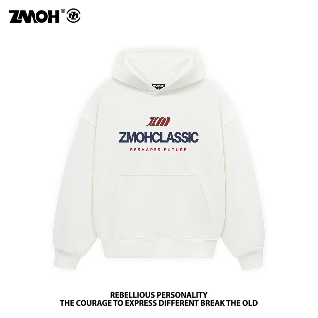 ZMOH运动燃系列简约休闲运动落肩套头连帽卫衣男女同款情侣款