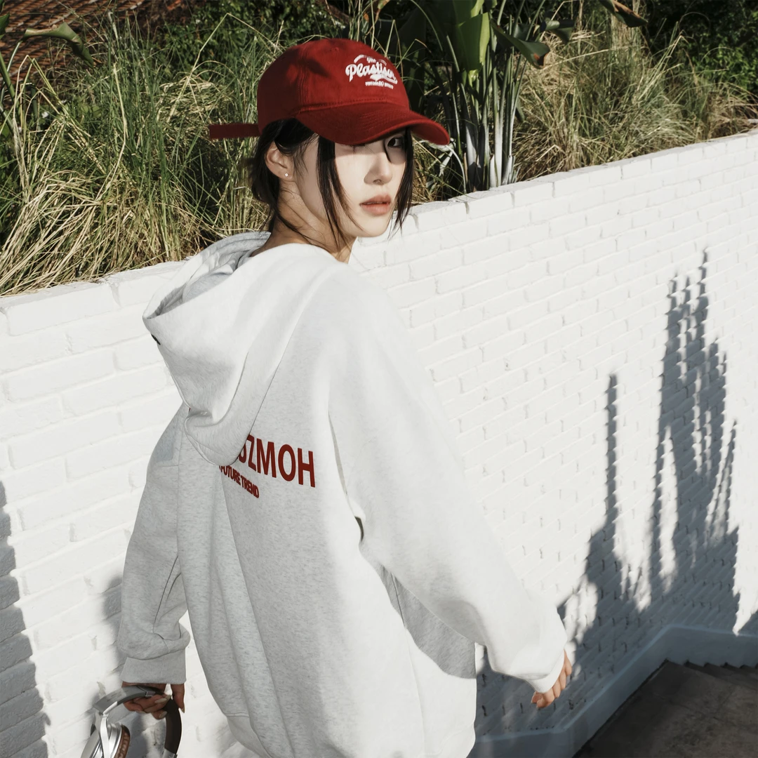 ZMOH美式复古简约立体字母休闲宽松落肩重磅连帽潮流卫衣男女同款