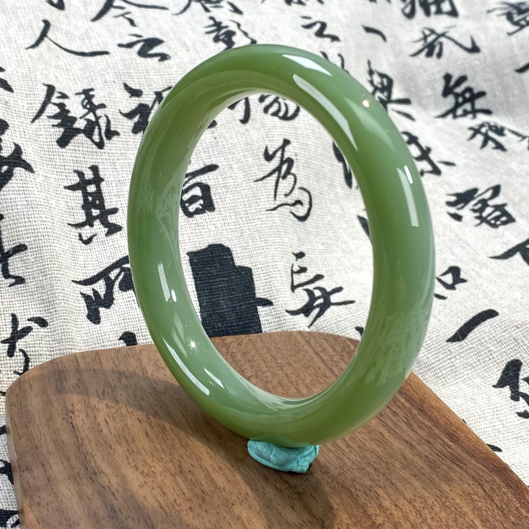 【福源珍宝】和田玉碧玉冰绿荧光猫眼手镯