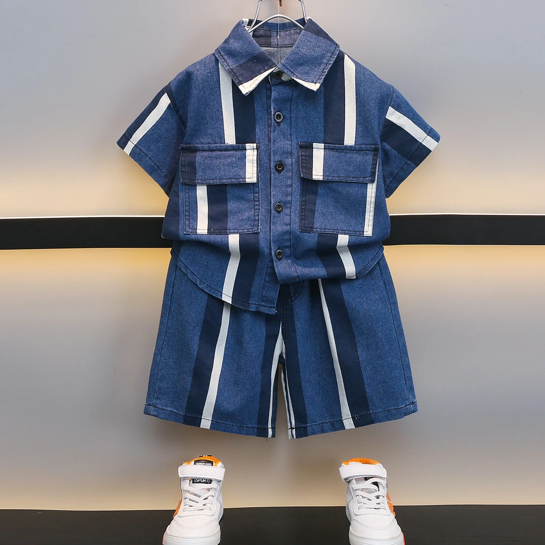 男童夏季短袖套装韩版牛仔套装夏款儿童短袖男生帅气潮酷时尚童装