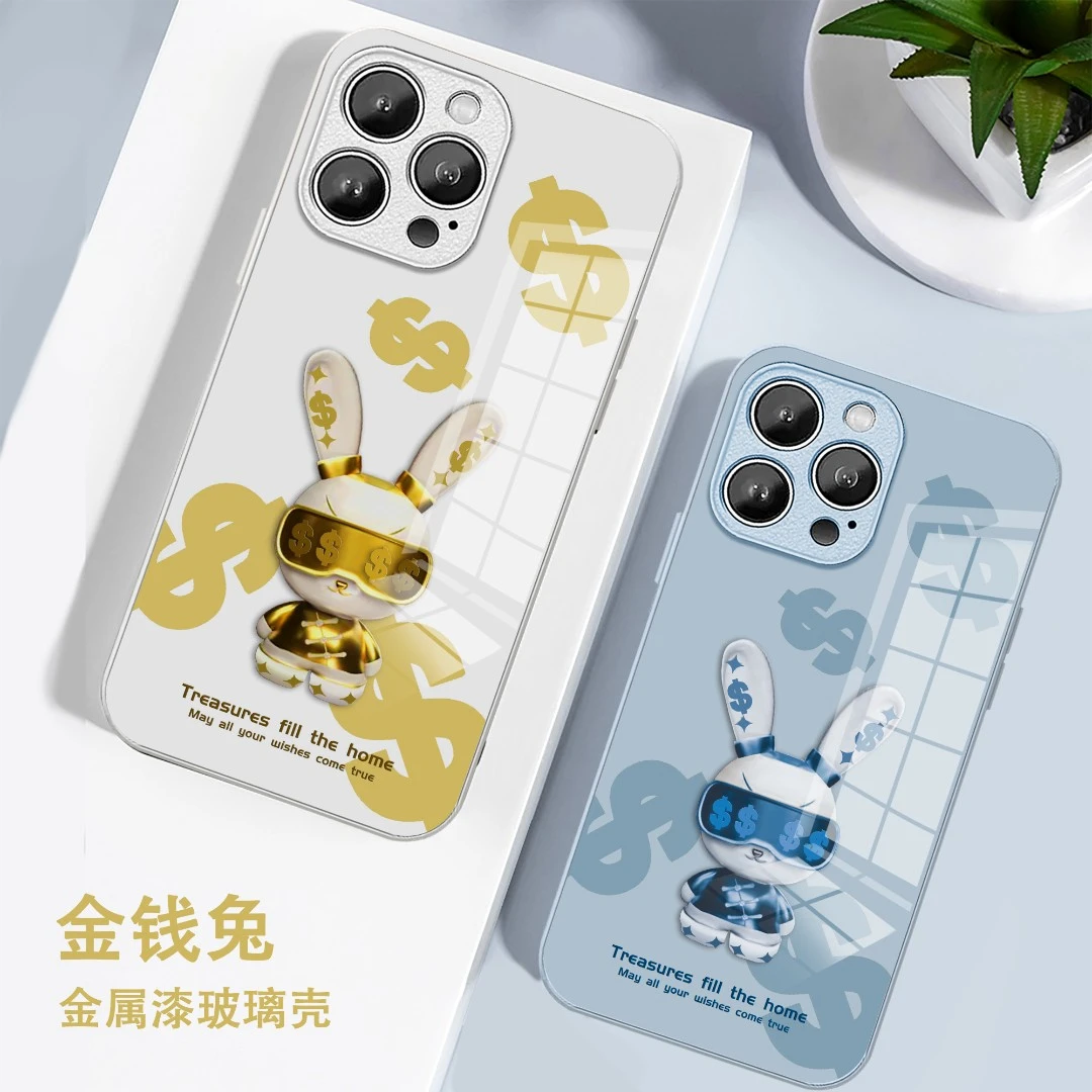 适用于苹果/华为/小米/oppo/vivo新年款高级感潮牌兔子玻璃手机壳