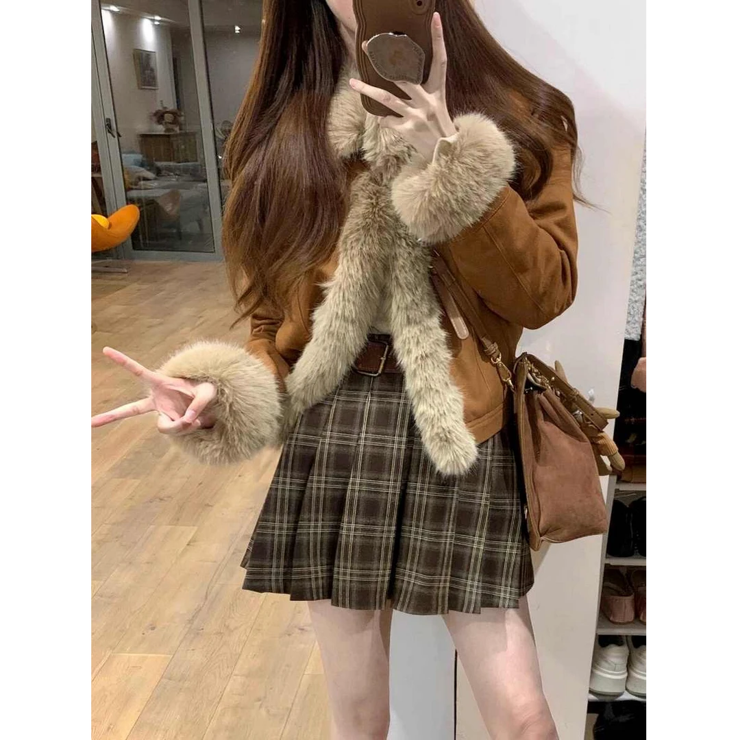 美拉德复古高级感独特超好看外套又酷又飒短款毛毛开衫夹克上衣冬