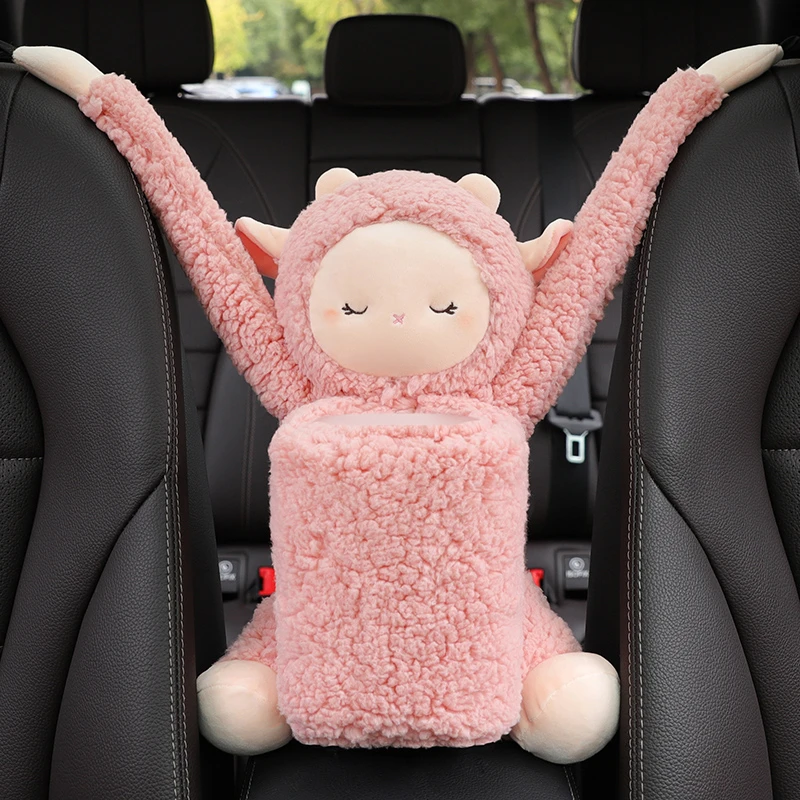 创意车载纸巾盒垃圾桶二合一车内装饰用品大全卡通可爱汽车抽纸盒