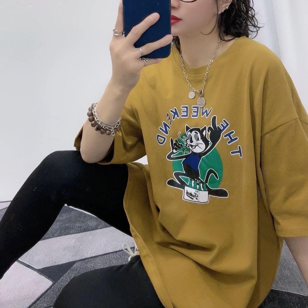 诗诗工厂店    时尚潮流宽松休闲磨毛T恤