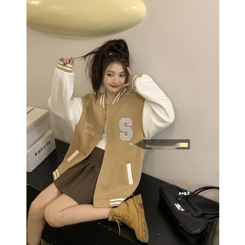 美式复古学院风棒球服外套女小个子秋冬季设计感小众开衫夹克上衣