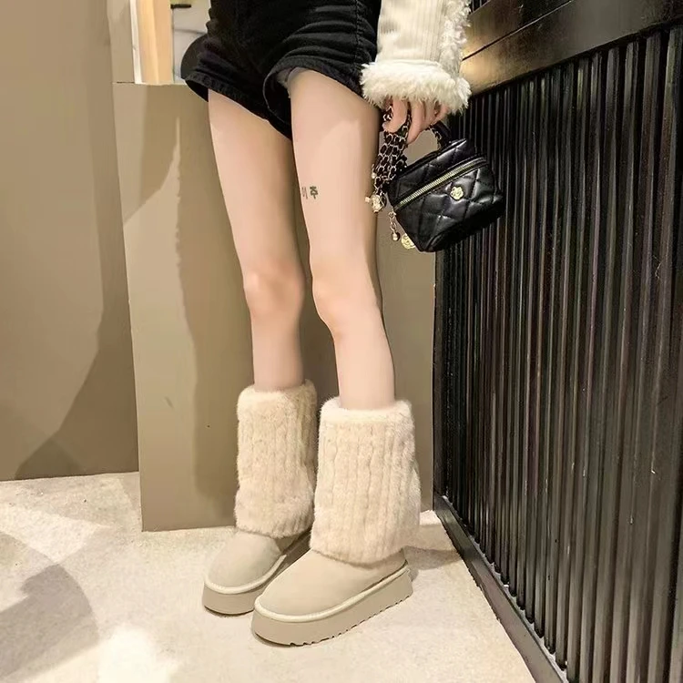 MAILEMAO/麦乐猫毛绒可爱奶油短筒保暖毛毛靴冬季套筒雪地靴女