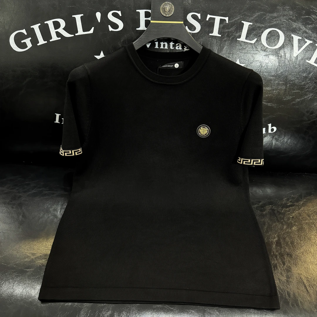 秋季男士新款轻奢时尚修身百搭针织毛衣圆领短袖3326