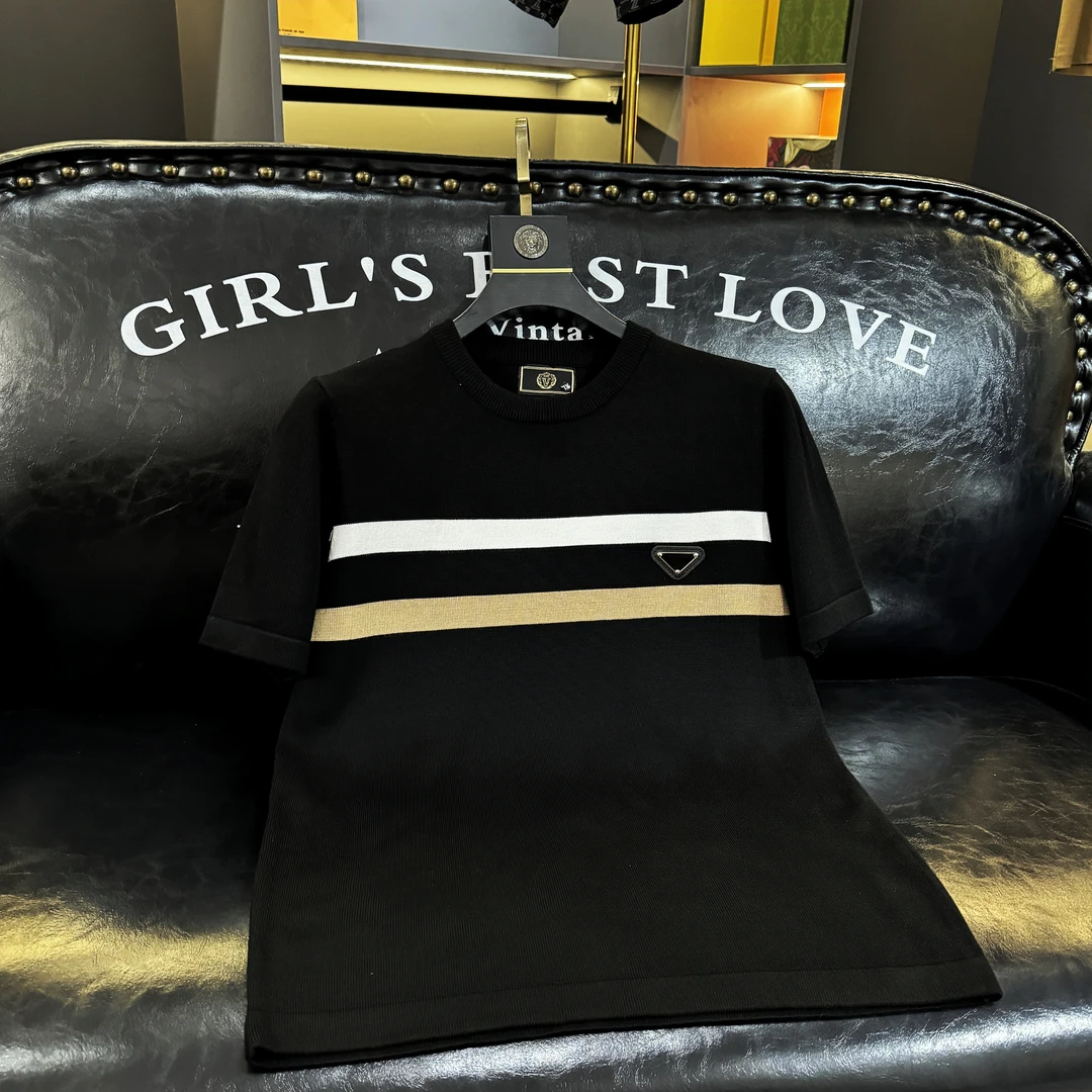 新款男士轻奢百搭时尚针织毛衣圆领短袖1851