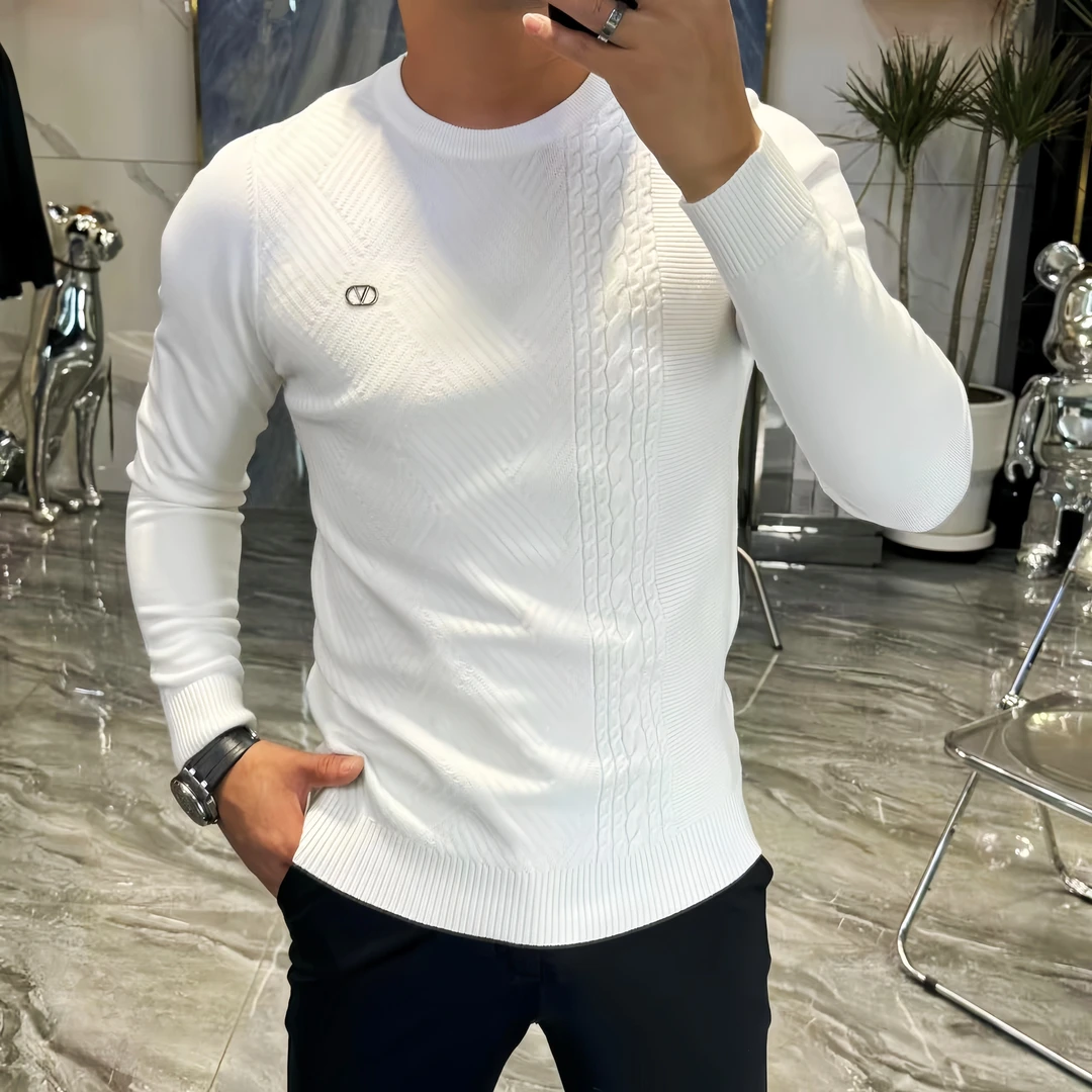 秋冬款男士轻奢百搭时尚休闲圆领男款针织毛衣长袖3806