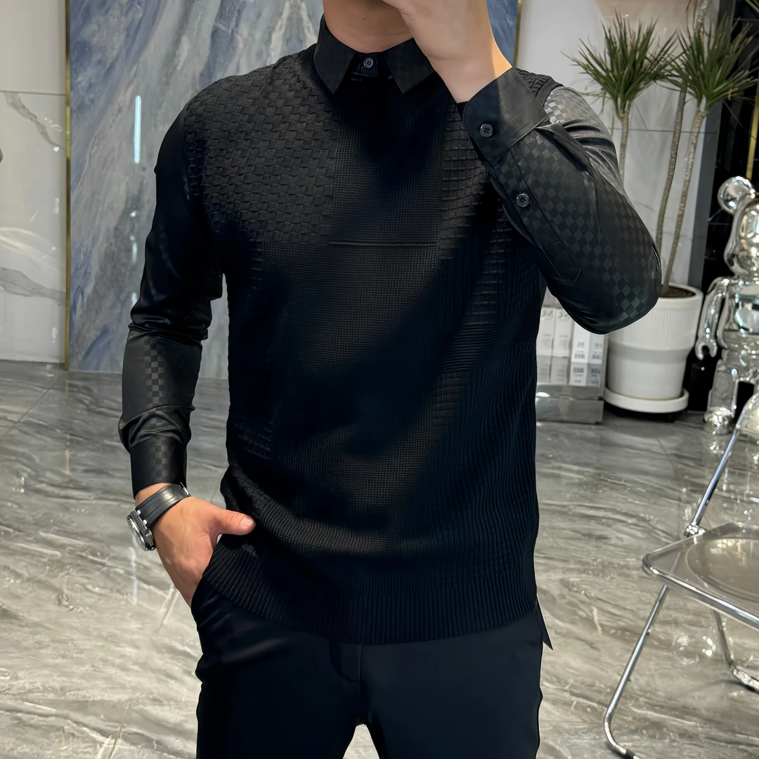 新款男士轻奢百搭针织毛衣秋冬假两件5802