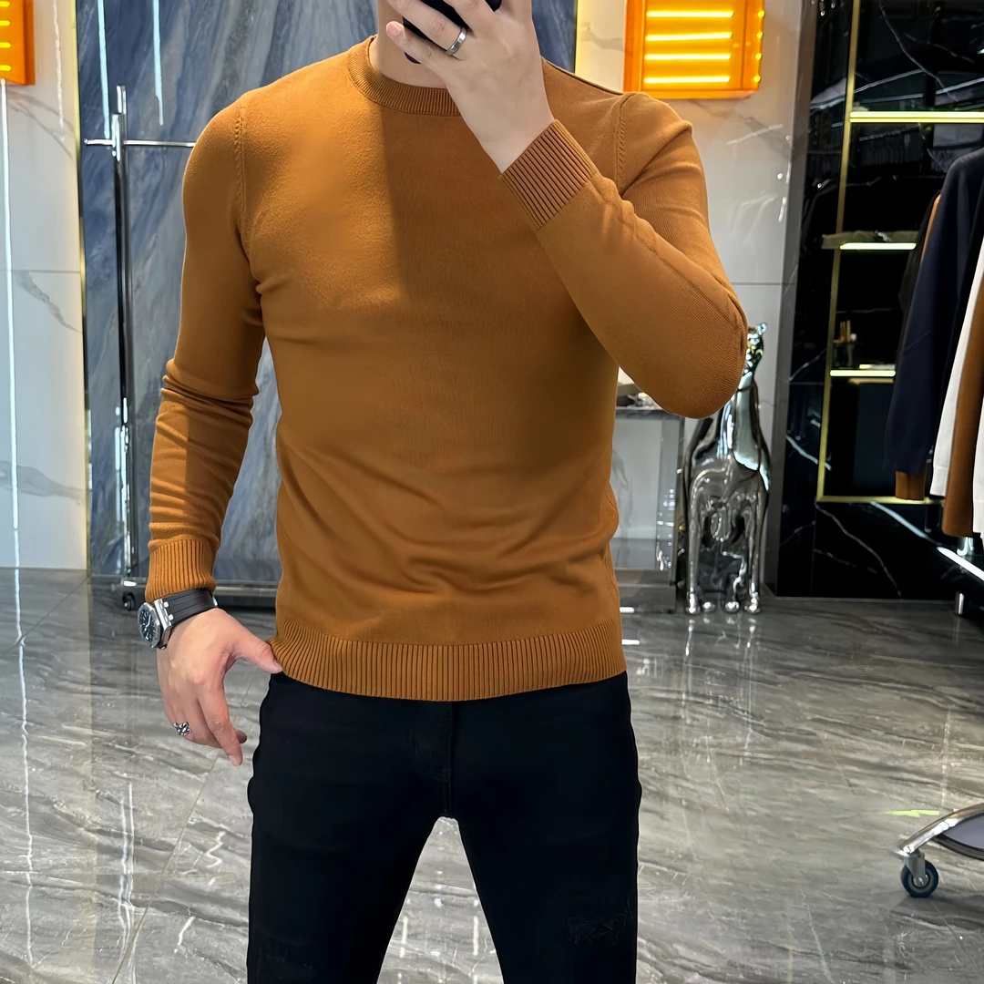 秋冬新款轻奢时尚百搭男士针织毛衣圆领长袖打底9903