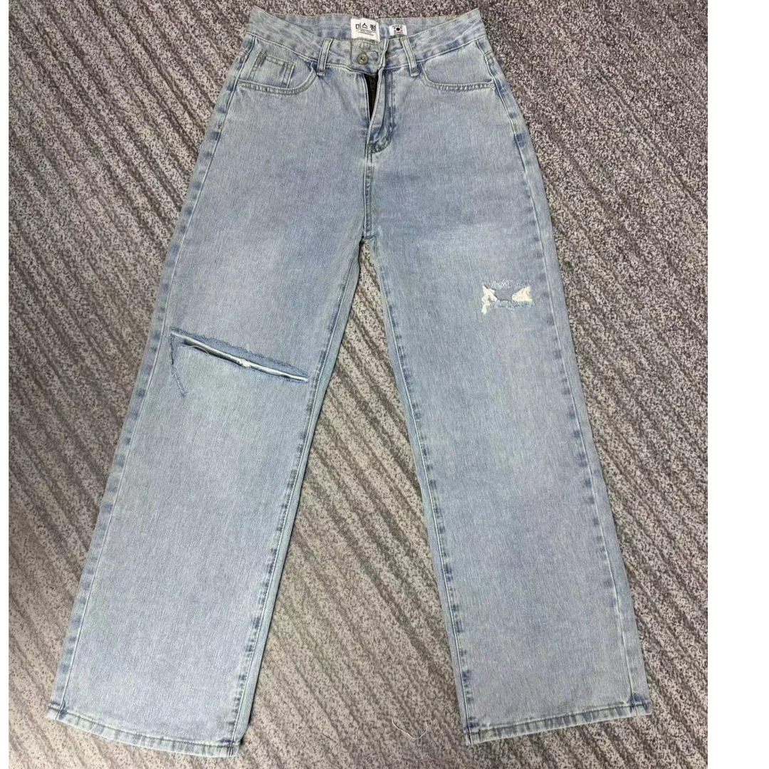 柒柒家「南屏晚钟」设计师潮流百搭时尚休闲显瘦宽松牛仔裤3260