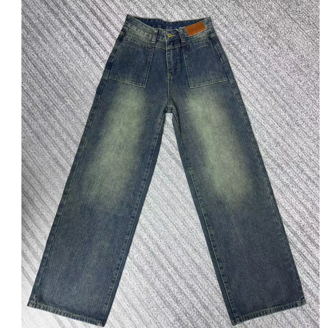 柒柒家「复古留回」气质潮流时尚休闲百搭宽松高腰阔腿牛仔裤3122