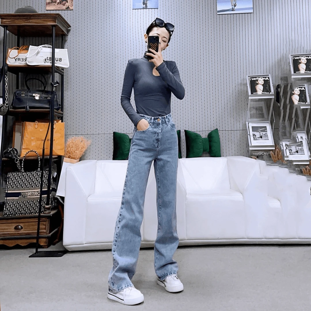 柒柒家「长腿痞帅」潮牌复古美式风LOVEJIAN显瘦拖地牛仔裤008
