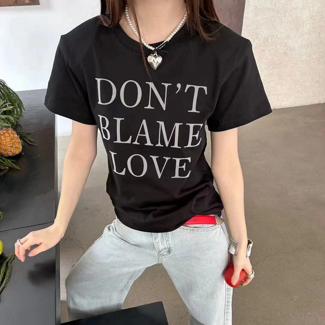 柒柒「字母时代」女夏季潮流休闲时尚百搭短袖T恤修身显瘦遮肉D8011