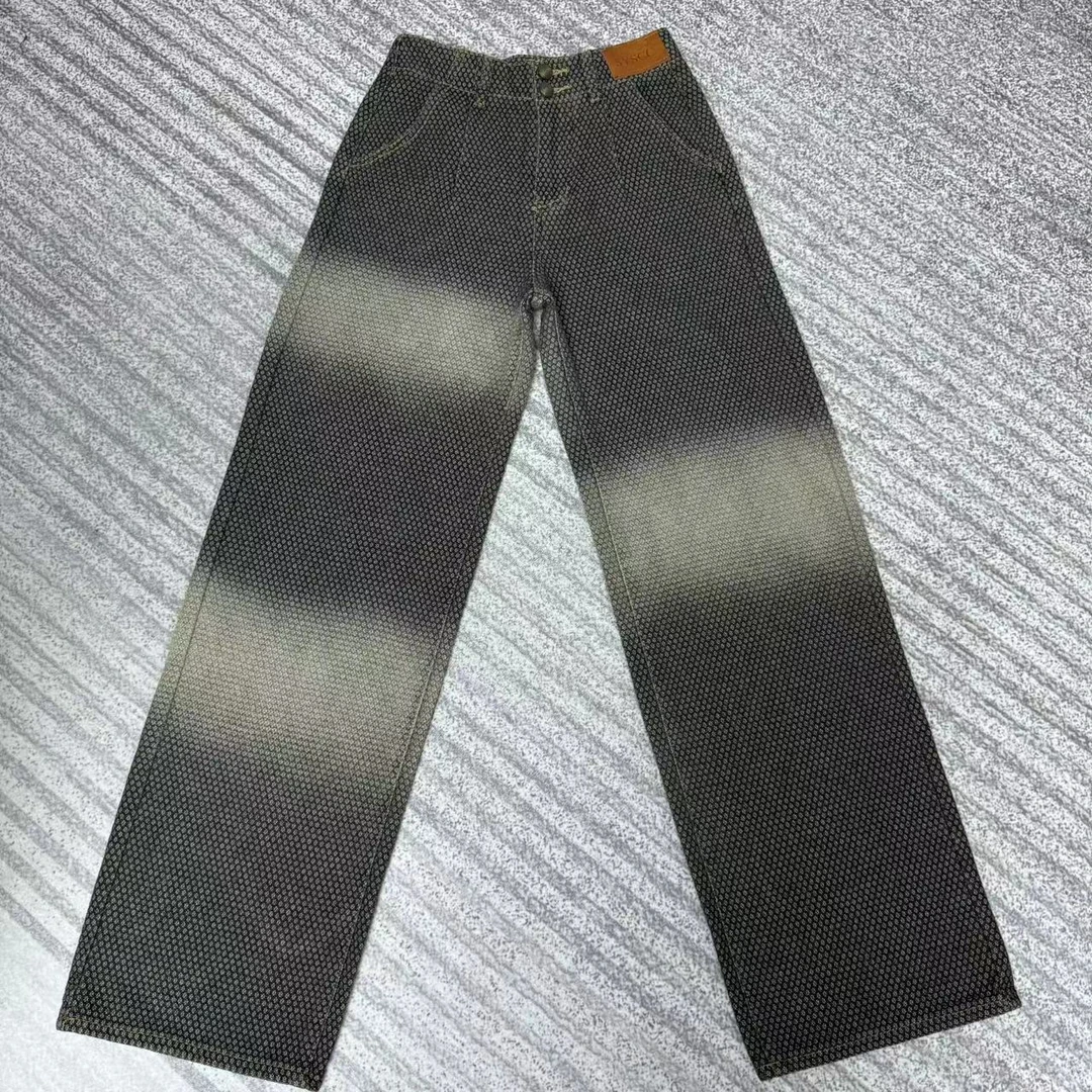 柒柒家「爵士风琴」黑灰渐变 显瘦高腰百搭拖地阔腿牛仔裤 3108