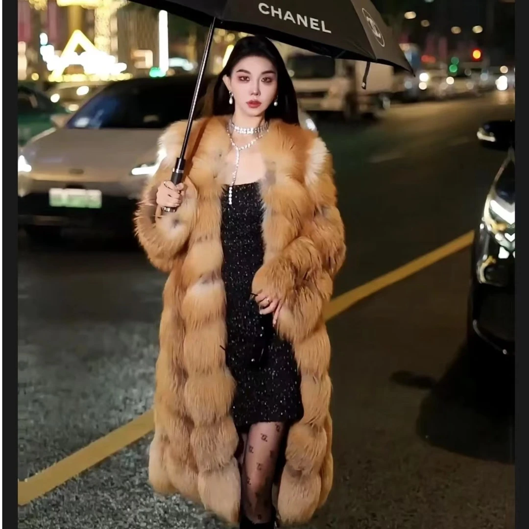 FLAME QUEEN/火焰皇后庄园女主 进口整狐狸毛皮草轻奢外套长款女