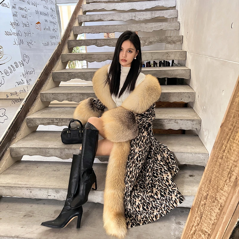 FLAME QUEEN/火焰皇后卡门贵妇进口狐狸毛领皮草外套羊毛呢大衣冬