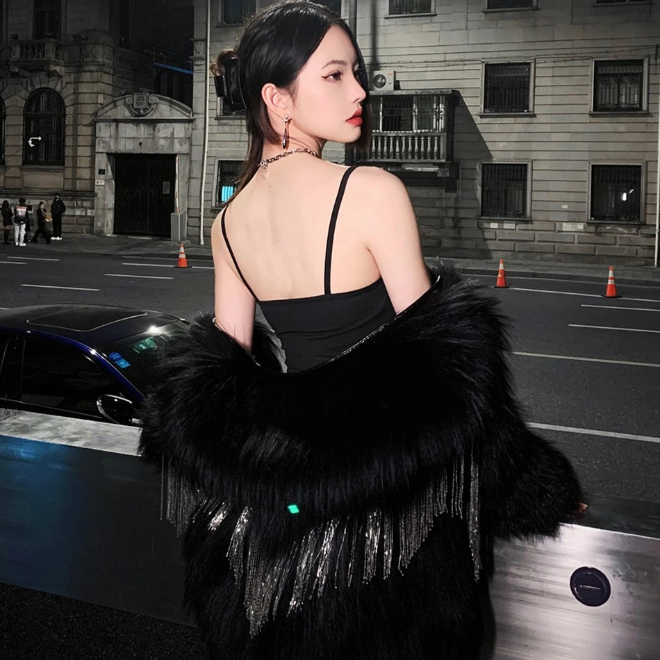 FLAME QUEEN/火焰皇后黑天鹅 进口狐狸毛编织显瘦皮草百搭外套女