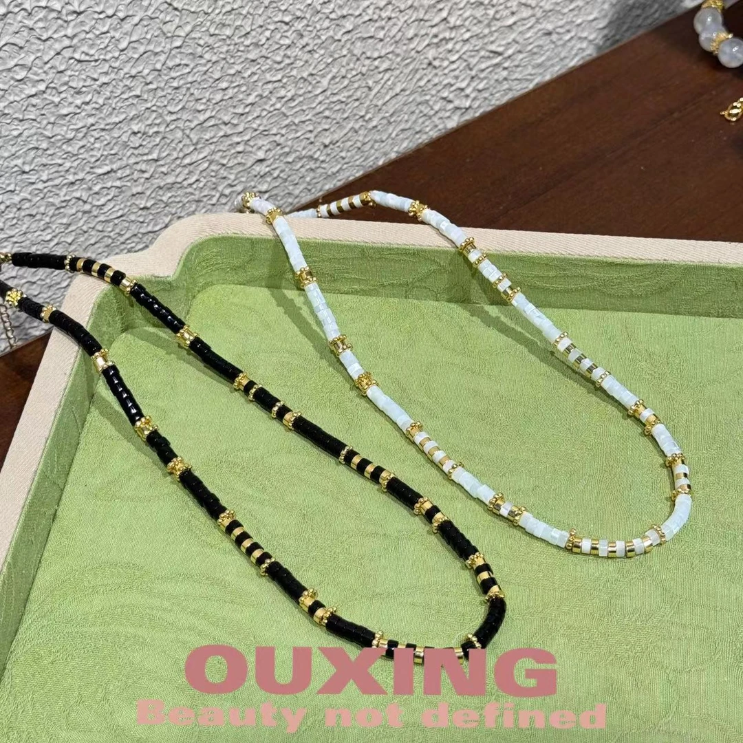 铜合金项链 [黑瑙]白贝手工小众气质时尚百搭拼接大自然项链个性