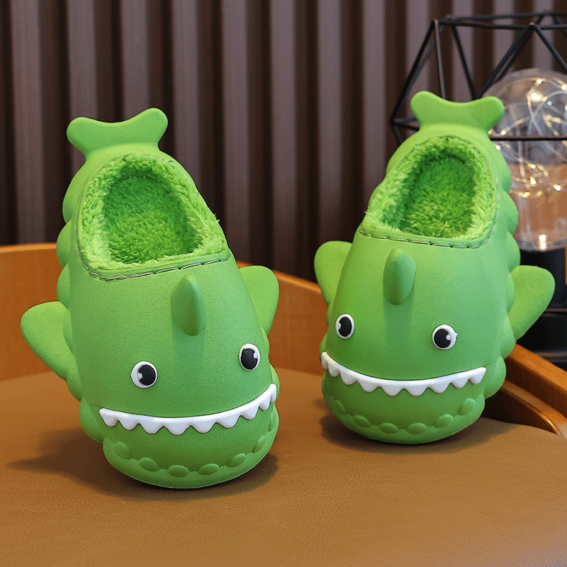 儿童棉拖鞋秋冬季卡通鲨鱼男童防水室内外防滑宝宝保暖家居棉拖鞋