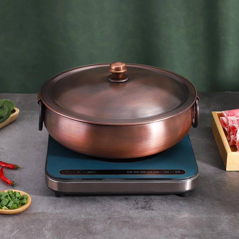 仿古做旧加厚平纹纯铜电磁炉卡式炉紫铜火锅鸳鸯锅铜锅火锅锅具