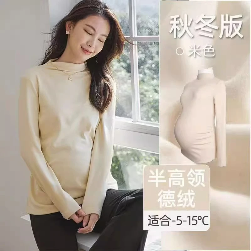 孕妇装半高领打底衫德绒t恤女早秋紧身新款保暖内搭弹力长袖上衣